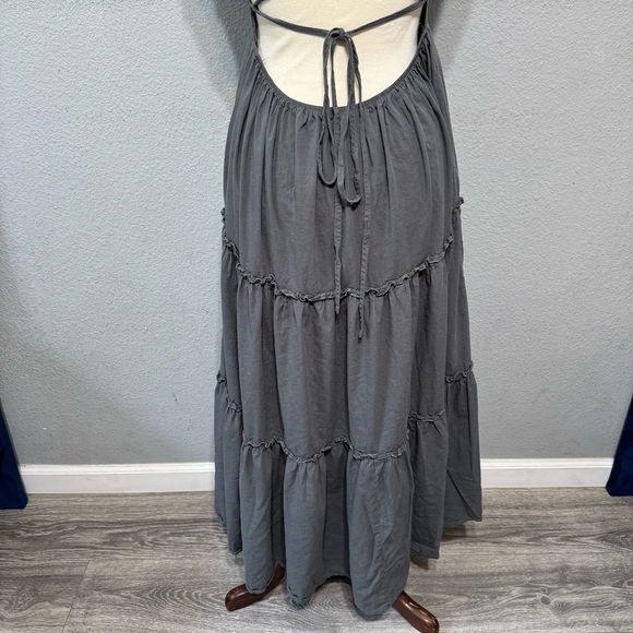 Elegant Gray Women's Bohemian Layered‎ Back Adjustable Strings Maxi Dress Size M - Picture 9 of 10
